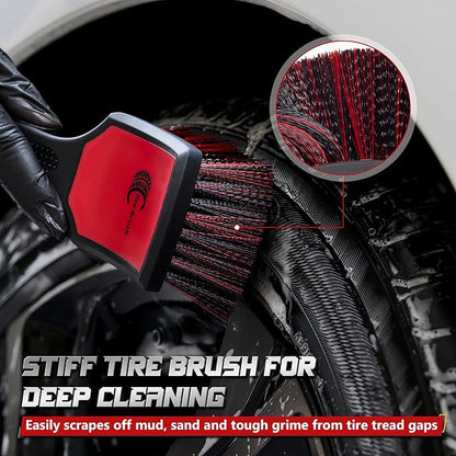 BMLEI Wheel & Tire Brush Set, 2 Pack Car Wheel Brush & Tire Cleaner Brushes, Soft Bristle Rim Brush and Stiff Tire Scrub Brush, Scratch-Free Wheel Cleaning Kit for Car Detailing, Trucks, SUVs