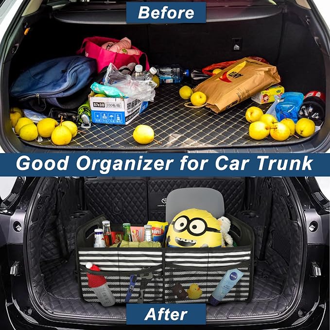 Deosk Trunk Organziers and Storage with Reinforced Handles,Car Accessories for Women/Men 50L Waterproof Polyester Trunk Organzier for Car/SUV/Minivan/Truck(Medium,Stripe)