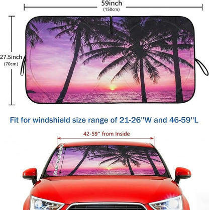 Car Windshield Sun Shade, Vacation Style Car Sun Visor, Front Window Sunshade Universal Fits Sedan SUV Compact Car - 59 x 27.5