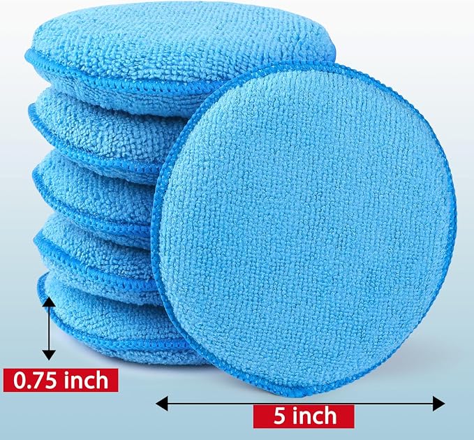 Microfiber Wax Applicator Pads, 5 Inch Round Foam Buffing & Detailing Polishing Pads, Reusable Car Wax Applicator for Car Cleaning, Waxing & Fine Polishing, 12 Pack