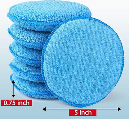 Microfiber Wax Applicator Pads, 5 Inch Round Foam Buffing & Detailing Polishing Pads, Reusable Car Wax Applicator for Car Cleaning, Waxing & Fine Polishing, 12 Pack