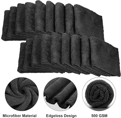 Shimeyao 30 Pcs 16 x 16 Inch Edgeless Microfiber Plush Towels for Cars Detailing Drying Wash Polishing Absorbent Cleaning Cloths, 500 GSM (Black)