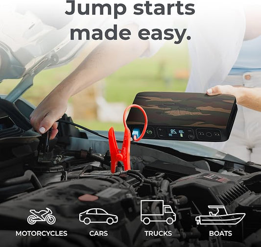 HALO Bolt Air 58830 Portable Car Battery Jump Starter | 100 PSI Air Compressor, 58.8Wh USB Power Bank, Emergency Floodlight & Charger, Jumps Cars SUVs & Trucks, Inflates Tires, TSA Approved — Camo