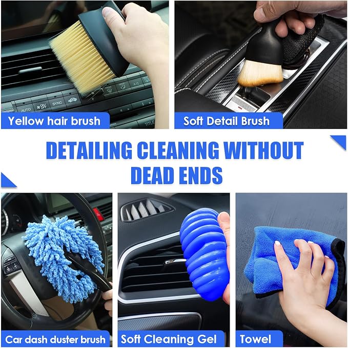 18PCS Car Cleaning Kit, Car Interior Detailing Kit with Blue High Power Handheld Vacuum, Detailing Brush Set, Windshield Cleaner, Cleaning Gel, Complete Auto Accessories for Men, Women