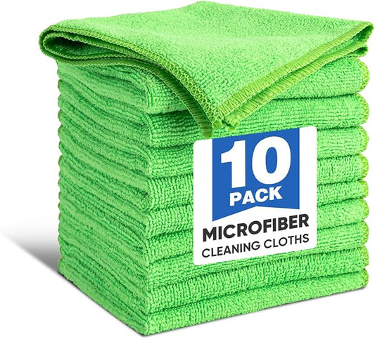 TEAWOO 10 PCS Green Microfiber Cleaning Cloths, Highly Absorbent Microfiber Towels for Car, Kitchen, Bathroom and Household Cleaning, 11.8" X11.8