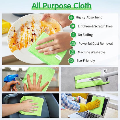 FIXSMITH Sage Green Microfiber Cleaning Cloth -Pack of 12, Highly Absorbent Cleaning Rags, 16"X12" All Purpose Cleaning Towels for Housekeeping, Kitchen, Car, Lint Free and Reusable Microfiber Towels