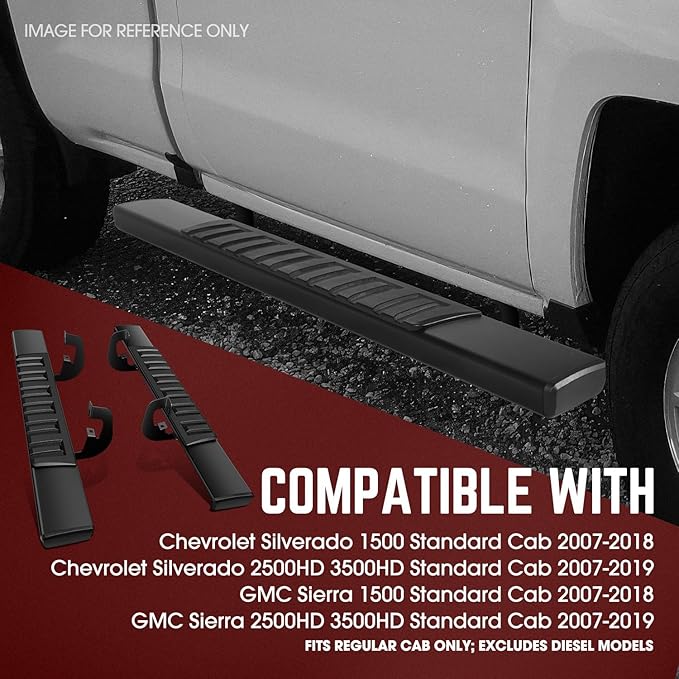 DNA Motoring 6 Inch Wide Flat Running Boards Side Step Bars Compatible with 2007-2018 Chevy Silverado GMC Sierra 1500/2007-2019 Silverado Sierra 2500HD 3500HD Standard Cab, STEPB-A-0003