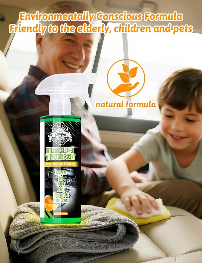 Car Cleaner Interior, Leather Cleaner Upholstery Interior Ceaning Kit Carpet Dashboard Shiny Car Stuff for Vinyl,Plastic,Fabric,Carpet & More,Citrus Scent