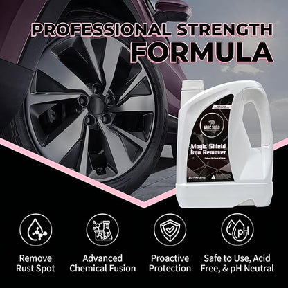 Magic Shield Iron Remover Spray for Cars 16oz - pH-Neutral Iron and Fallout Remover for Car, Motorcycle, RV & Boat | 5-Minute Reaction, Effective on Wheels & Paint | All-In-One Solution