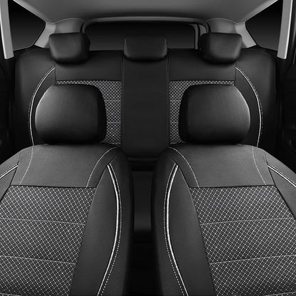 CAR PASS Piping PU Leather Car Seat Cover Full Set, Inside Zipper Design and Reserved Opening Holes, Airbag Compatible,Universal FIT for Car, SUVs,Van,Trucks（Full Set, Black & Silver