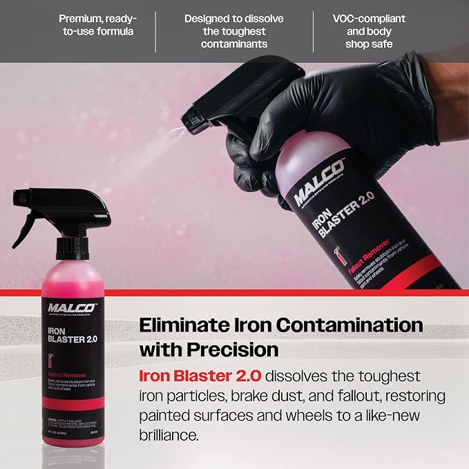 Malco Iron Blaster Fallout Remover - Dissolves Contaminants from Vehicles Such as Rail Dust, Industrial Fallout and Iron Deposits/Restores Paint to a Bright Finish / 16 Oz. (263016)