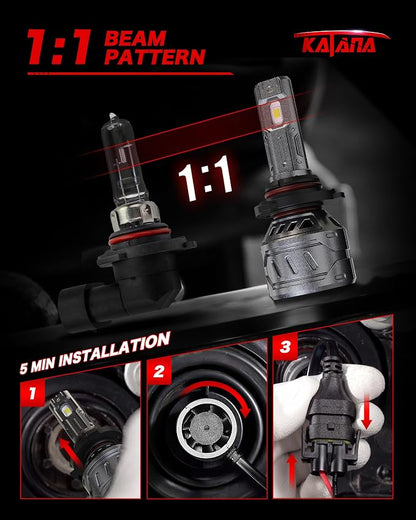 KATANA 9005 9006 Fog Light Combo, 800% Brightness 6500K White Plug and Play Mini Size Fog Bulb Pack of 4