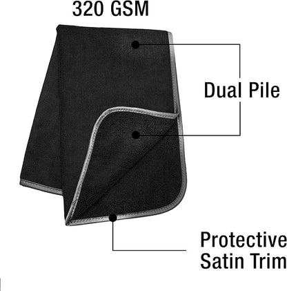 Detailer's Preference Large 320 GSM Microfiber Towels for Car Detailing, Washing, Drying, Ultra Soft Terry Weave, Scratch-Free, Lint-Free, Multi-Surface, Reusable, 16x24 Inch, 12-Pack, Black
