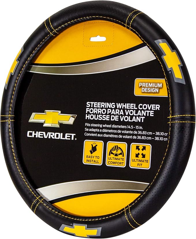 Plasticolor 006693R01 Deluxe High Contrast Stitching Premium Steering Wheel Cover Compatible with Chevrolet for Cars, Trucks & SUV