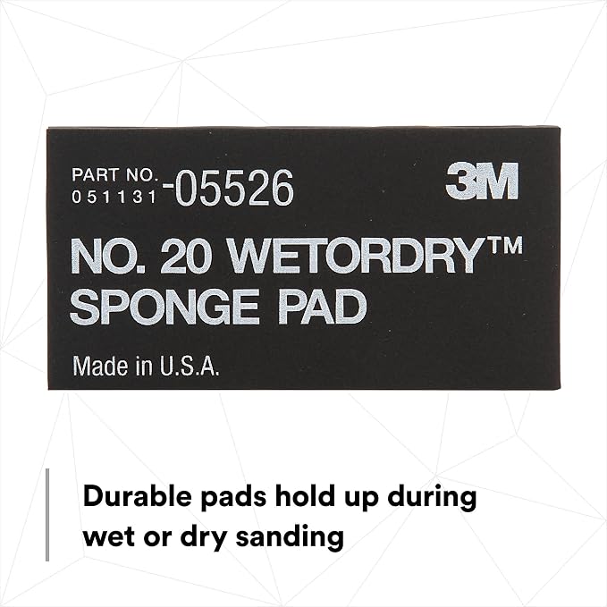 3M Wetordry Sponge Pad 20, 05526, 5-1/2 in x 2-3/4 in x 3/8 in, Flexible, Long Lasting, Automotive Sponge, Black