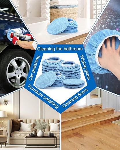 Tallew 40 Pcs 9 to 10 Inches Buffer Pads Bulk Car Polisher Bonnets Orbital Buffer Bonnets Microfiber Polishing Pad Car Wax Cover for Cleaning and Polishing (Light Blue)