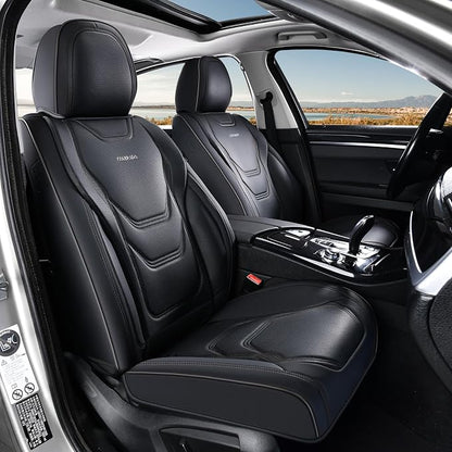 Coverado Car Seat Covers Front Seats, 2 Piece Car Seat Protector Waterproof Leather Seat Cushion Universal Fit for Truck Automotive Vehicles Black