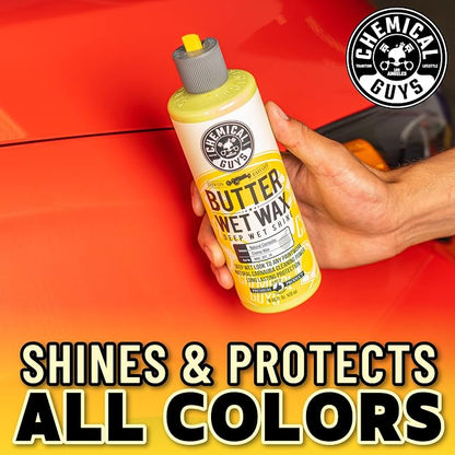 Chemical Guys Butter Wet Wax - Deep Wet Shine Car Wax for Cars, Trucks, SUVs, RVs, and More, Easy On/Off Liquid Formula, Banana Scent - 16 fl oz