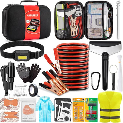 Roadside Emergency Kit Car Safety Kit with Jumper Cables Car Kits for Emergency, Black