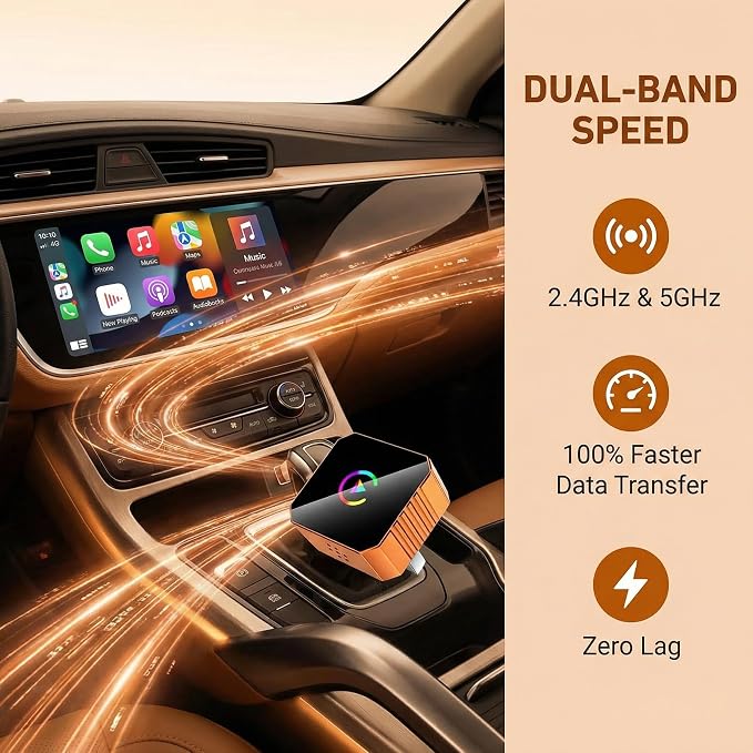 Wireless CarPlay & Android Auto Adapter, 2-in-1 Mini USB for Seamless Wireless Connection, Fast & Stable for iPhone iOS 10+ & Android 11+
