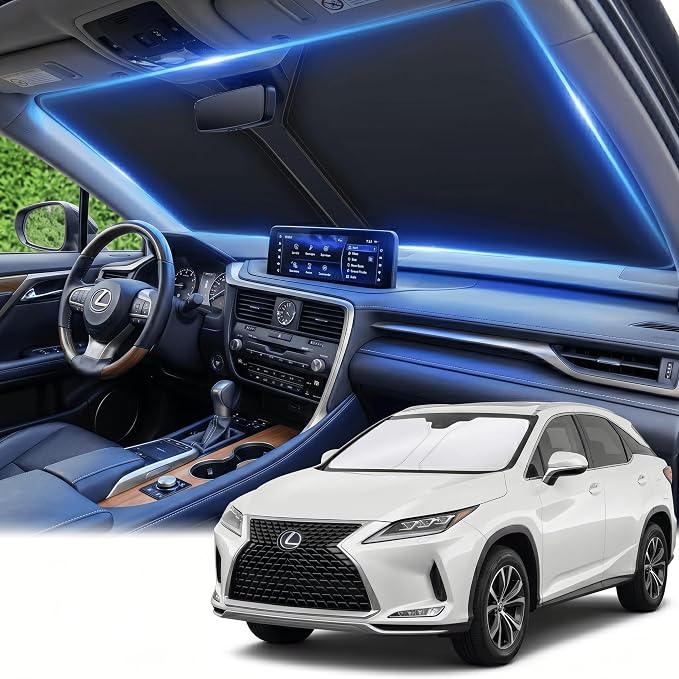 Windshield Sun Shade for Lexus RX 2016-2022 Accessories 4-Layer 240T Front Window Shade Custom Fit RX 350, RX 350 F Sport, RX 350L Sun Visor Foldable Shade Blocks UV Rays