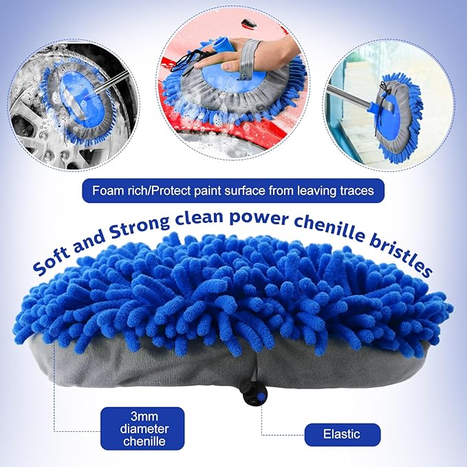 Layhit 10 Pcs Car Wash Mitt Set, Brush Not Included, Microfiber Mitt Cleaning Car Truck Washing Tools Kit RV Pickup Chenille Scratch Replacement (Royal Blue)