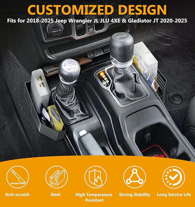 Eamplest Upgrade Magnetic Metal Gear Shift Center Console Organizer for Jeep Wrangler JL JLU 4XE 2018-2026 & Gladiator JT 2020-2026 Accessories Storage Box Tray, US Flag Log (Not for JK/JKU)