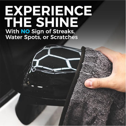 The Rag Company Gauntlet Car Drying Towel, Ultra-Absorbent 70/30 Blend Korean Microfiber, Dries Vehicles Faster Without Scratching, 900 GSM, 20x30 Inches, Ice Grey/Grey, 1-Pack