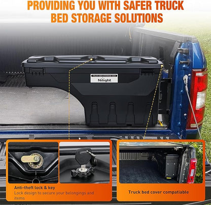 Nilight Truck Bed Tool Box Right Passenger Side Truck Tool Box Fit for Ford F-250/350 Super Duty 2017-2021 ABS Swing Case Truck Bed Storage Box with Lockable Lid Waterproof Wheel Well Toolbox Black