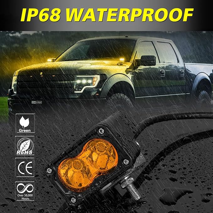 Amber LED Pods, AKD Part 3 Inch CREE LED Fog Lights 40W Spot LED Lights Pods Mini Amber Chase Lights Ditch Light 2 Packs for Truck Motorcycle UTV SUV ATV Dirt Bike Snowmobile