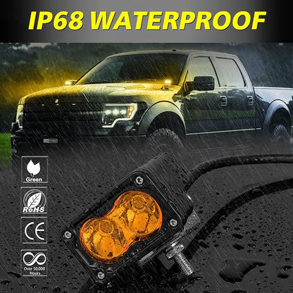 Amber LED Pods, AKD Part 3 Inch CREE LED Fog Lights 40W Spot LED Lights Pods Mini Amber Chase Lights Ditch Light 2 Packs for Truck Motorcycle UTV SUV ATV Dirt Bike Snowmobile