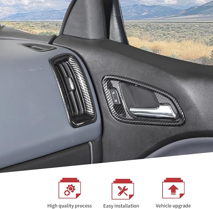 JeCar 8pcs Carbon Fiber Interior Accessories Trim Kit for 2014-2022 Chevy Colorado & GMC-Canyon - Center Console Gear Shift Cup Holer Cover, Dashboard Navigation Screen Panel Decoration Upgrade