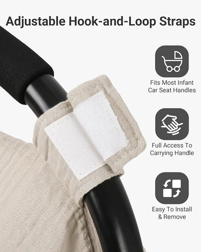 Metplus Muslin Car Seat Cover for Babies, 100% Cotton Breathable Infant Carseat Canopy for Summer, Lightweight Stroller Sunshade Covers for Newborns(Khaki)