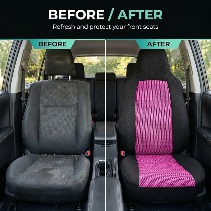 FH Group Automotive Front Car Seat Covers for SUV, Trucks, Sedan and More - Universal Fit Front High Back Design Interior Accessories - 3D Mesh Fabric Center Panel - Pink