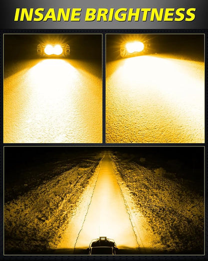 Amber Flush Mount LED Pods, AKD Part Flood CREE LED Flush Mount Fog Lights 40W Amber Chase Lights Bumper Driving Backup Reverse Light Pods for Trucks Pickup SUV UTV ATV Snowmobile