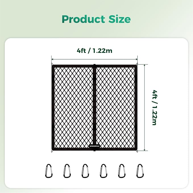 Stretchable Cargo Net(4'x4' Stretches to 8'x8') - Adjustable Elastic Trunk & Truck Bed Storage Organizer with Hook, Ideal for Securing Daily Light Loads