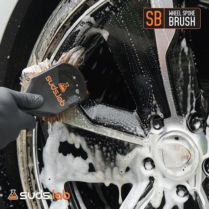 Suds Lab SB Wheel Spoke Tire Brush, Soft Bristle Wheel Cleaner Brush for Car, Truck, Motorcycle, Bike Cleaning and Detailing