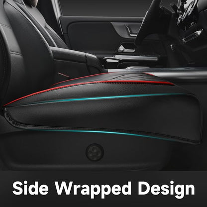CAR PASS 2 Pack Leather Front Car Seat Covers, Bottom Seat Covers Full Wrapped with Storage Pocket, Anti-Slip PU Seat Protectors,Waterproof Seat Cushion Pad Universal Fit Sedan SUV Truck, Black/Red