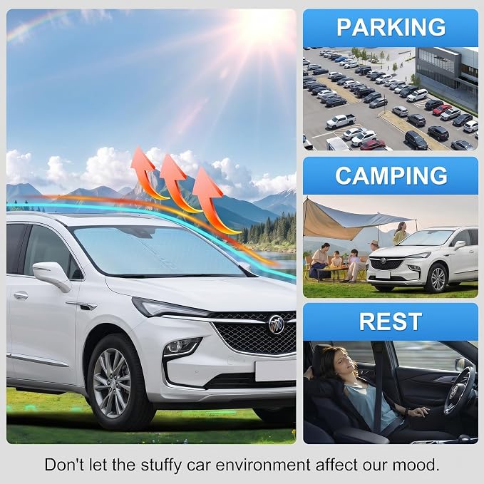 Custom Fit Windshield Sun Shade for Buick Enclave 2018-2025 | Custom Fit Windshield Cover, Blocks UV Rays, Double-Layer Heat Shield, Durable Frame, Easy Fold & Storage
