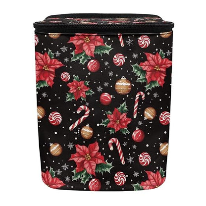 Poinsettia Flower Candy Cane Pattern Car Trash Can Leakproof Garbage Bag with Lid and Zipper 1.2Gal Trash Bin Hanging for Back Seat Christmas Car Decor