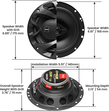 BOSS Audio Systems CH6520B 6.5 Inch Car Door Speakers - 250 Watts Max (Pair), Coaxial, 2 Way, Full Range, 4 Ohms, Sold in Pairs, Bocinas para Carro