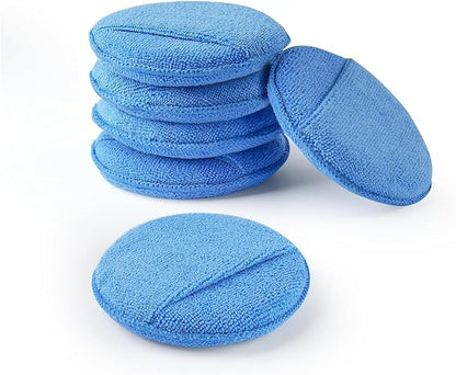 Auto Care Microfiber Wax Applicator Pads with Finger Pocket, Blue, Ultra-Soft 70/30 Blend, 5 Inch Diameter, 6 Pack, for Cars, Trucks, Motorcycles