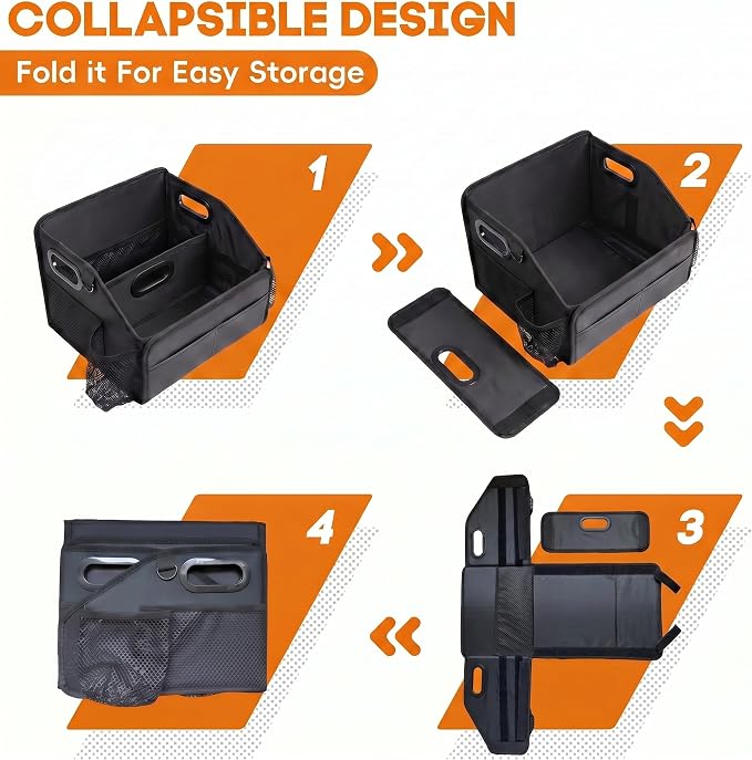 Car Storage Organizer with 2 Cup Holders Reinforced Dividable Leather Car Caddy Basket for Front Seat Floor Back Sturdy Frosted Handle 8 Compartments Adjustable Strap Buckles Slip-Resistant