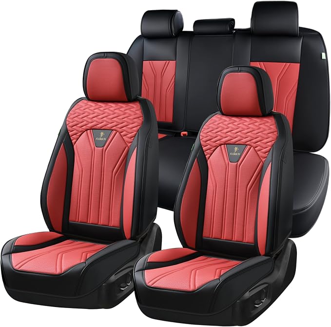 FLORICH Leather Seat Covers, Car Seat Covers Full Set, Car Seat Protectors 5 Seats, Automotive Seat Covers Driver Seat Covers Fit for Most Cars Trucks SUV-Black&Burgundy