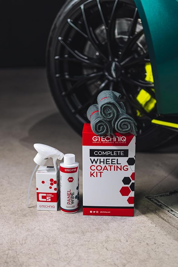 Gtechniq Wheel Coating Kit for Cars, 3-Piece | Includes Paint Degreaser Panel Wipe, C5 Wheel Armor and Microfiber Cloth, Enhances Protection and Shine, Easy to Apply and Long-Lasting Results