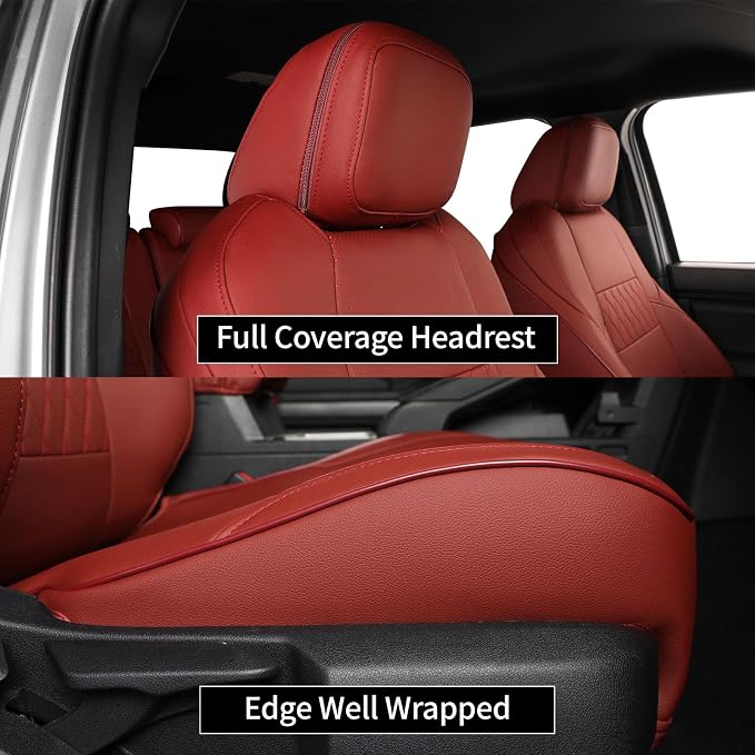 EKR Tacoma Car Seat Covers Custom Fit for Toyota Tacoma (Petrol) 2024 2025 2026 DoubleCab/CrewCab SR/SR5/TRD Sport/TRD Off-Road/Limited -Truck Seat Covers Full Set,Faux Leather(Burgundy)
