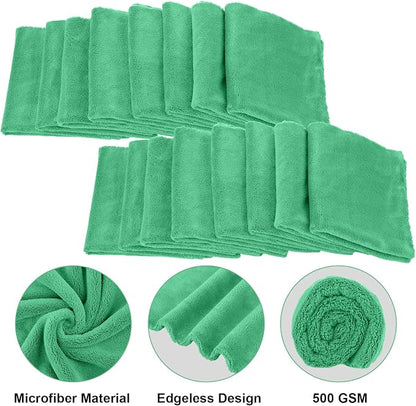 Shimeyao 30 Pcs 16 x 16 Inch Edgeless Microfiber Plush Towels for Cars Detailing Drying Wash Polishing Absorbent Cleaning Cloths, 500 GSM (Grass Green)