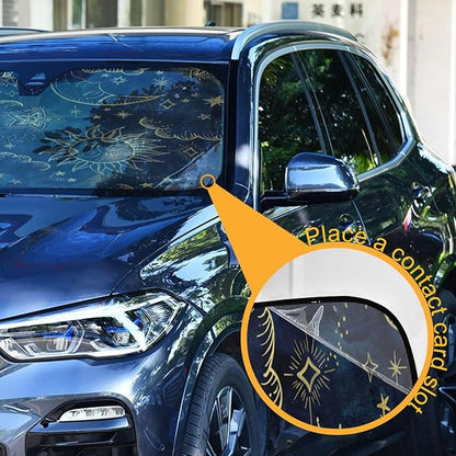Sun Moon Boho Cosmos Astrology Window Shade Sun Shade with 4 Suction Cups Sturdy Sun Visors Keeping Cars Cooler,Easy to Fold,55" L x 27.6" W