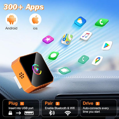 2026 Mini Wireless CarPlay Adapter Upgrade Wired to Wireless for CarPlay & Android Auto Plug and Play Fast Auto-Reconnect Stable Control Zero Delay Car Play for iPhone iOS 10+ Android 11+