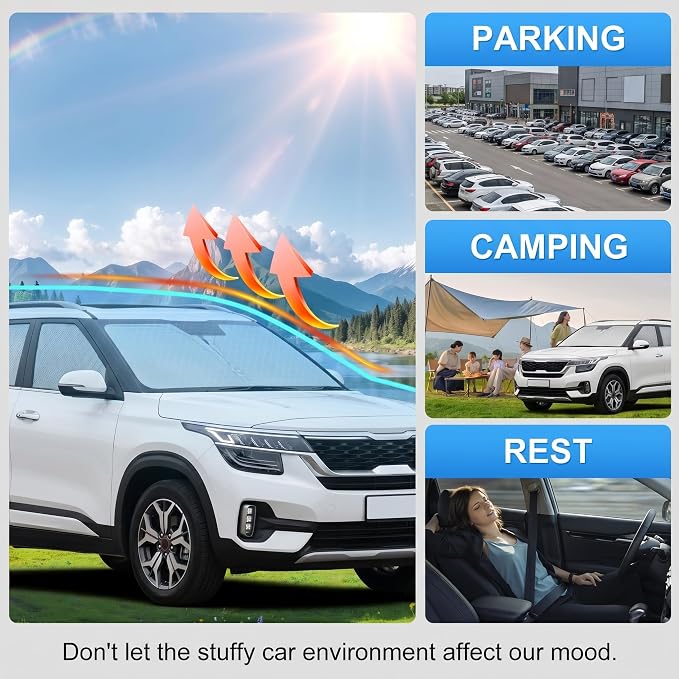 Custom Fit Windshield Sun Shade for Kia Seltos 2021-2026 | Custom Fit Windshield Cover, Blocks UV Rays, Double-Layer Heat Shield, Durable Frame, Easy Fold & Storage